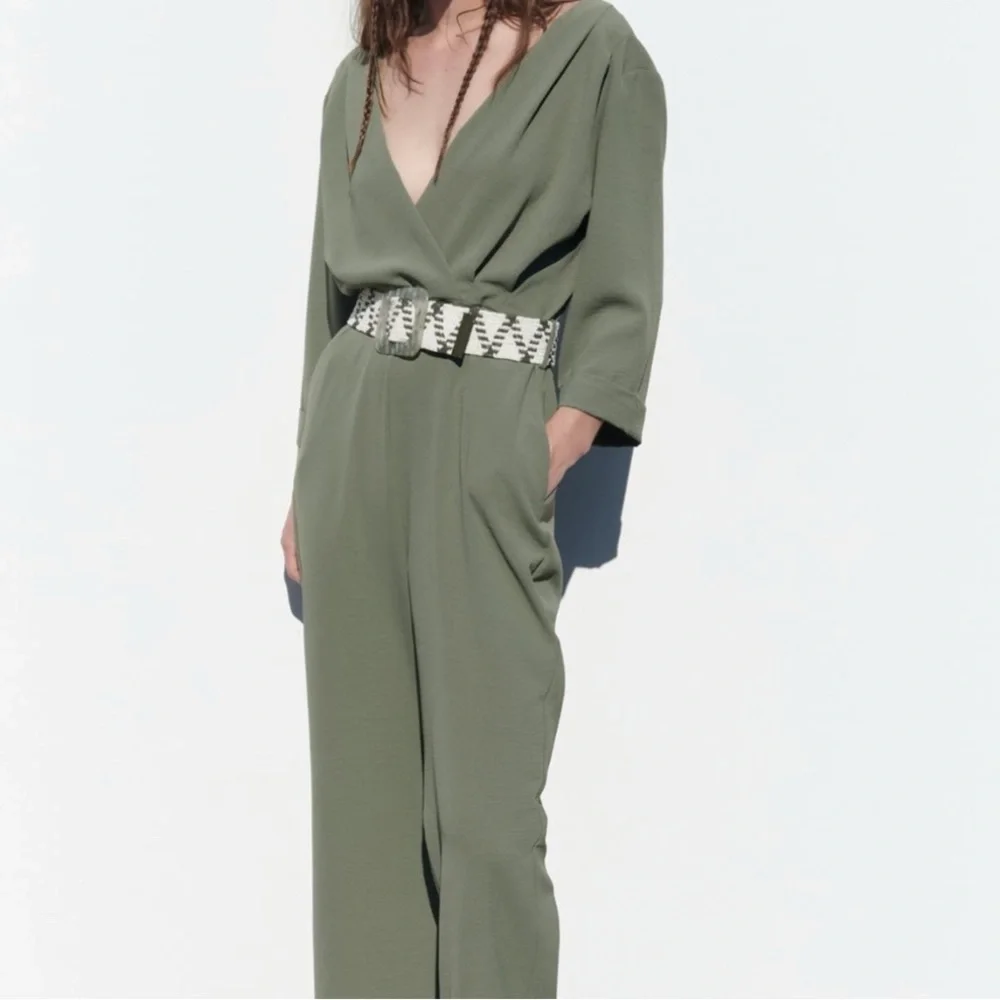 Zara limited edition minimalist linen blend belted jumpsuit